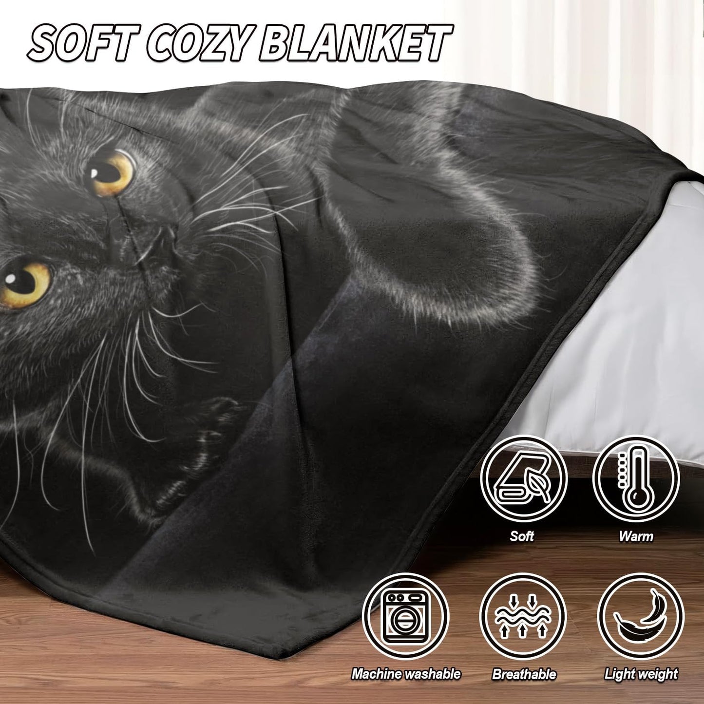 Cute Black Cat Print Flannel Blanket