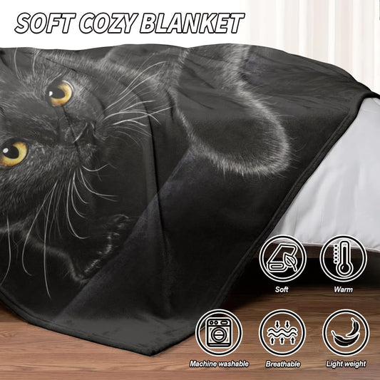 Cute Black Cat Print Flannel Blanket
