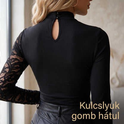 👍2026 Új modell🎁Ingyenes ajándék-📿Gyönyörű nyaklánc✨ Aszimmetrikus csipkés slim fit felső – Modern eleganccia minden alkalommal!