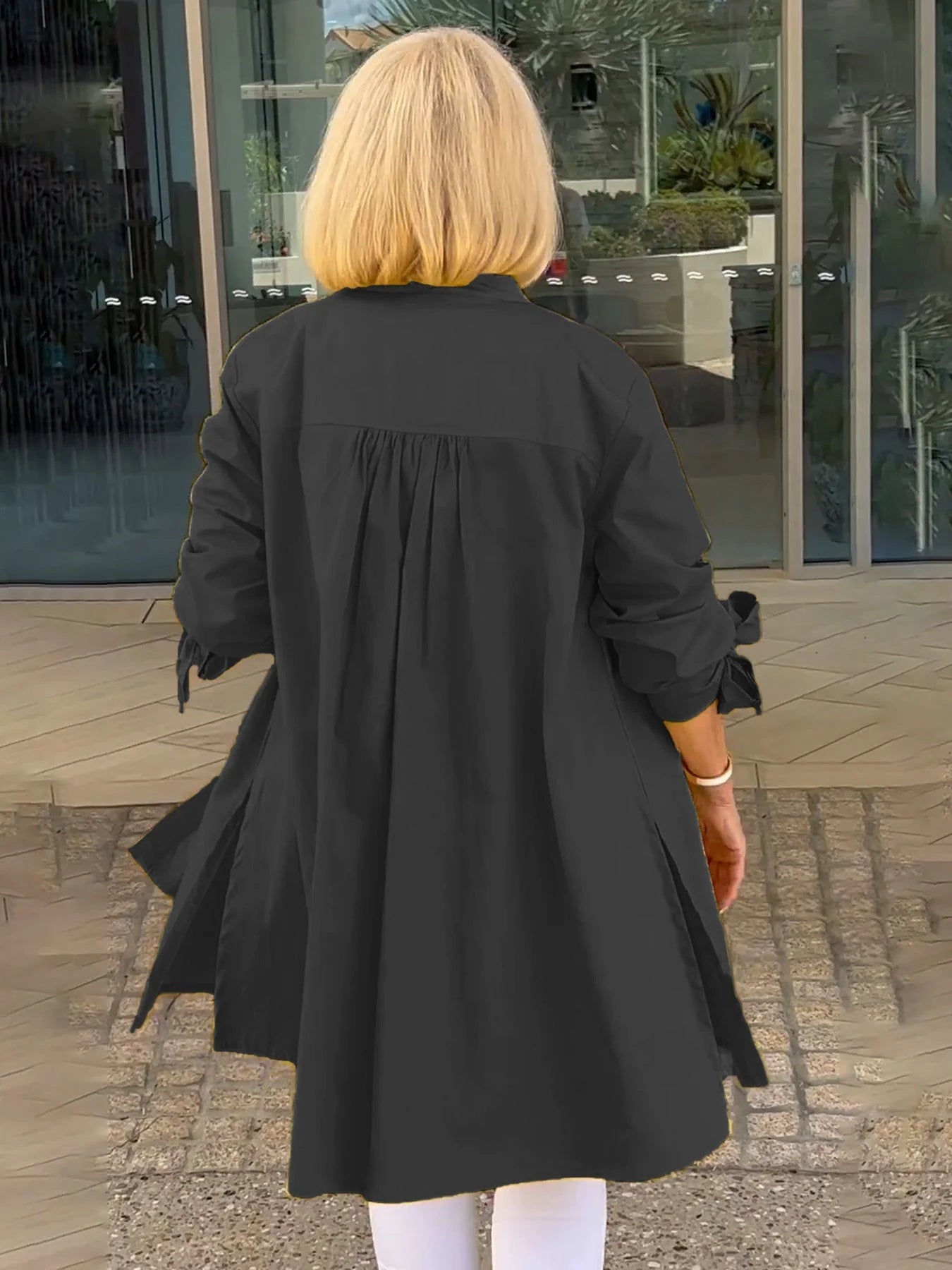 【🔥Elegantna in stilska】✨Enobarvna dolga bombažna srajca