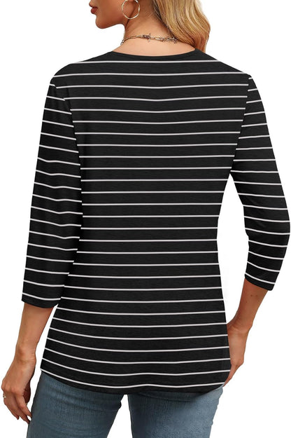 NEW  Women's V Neck 3/4 Long Sleeve Loose Fit Tops