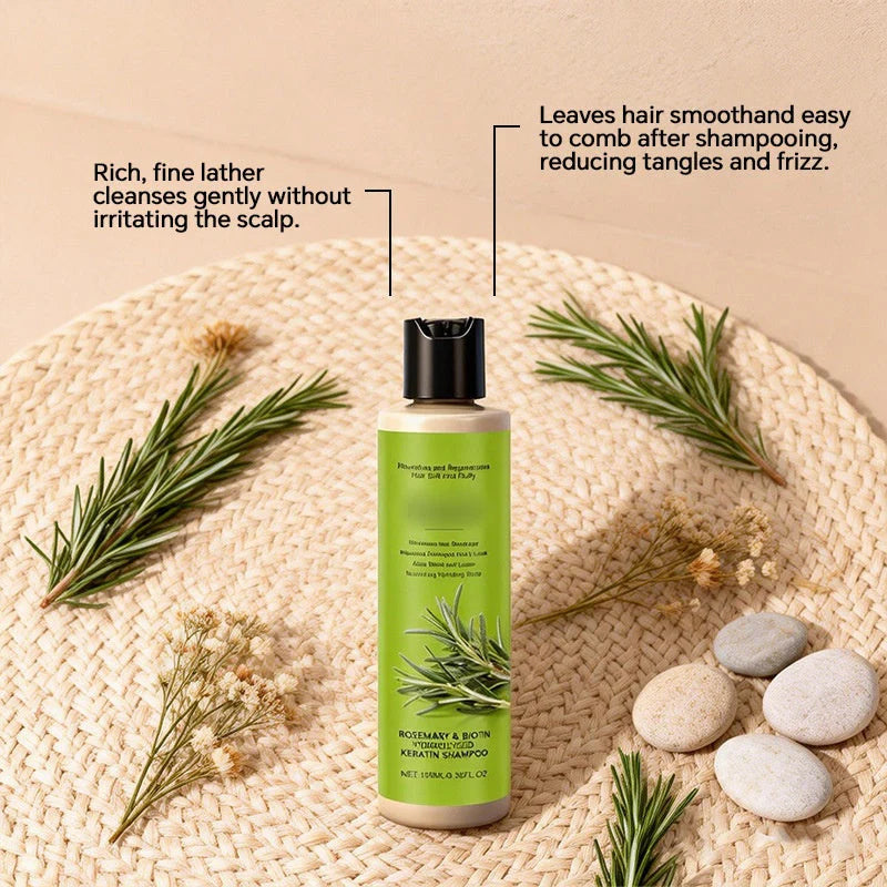 🧴 Tápláló sampon száraz fejbőrre és sérült hajra – keratin + rozmaring + biotin