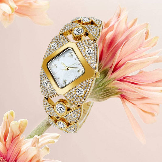 【🔥Elegantna in natančna】⌚ Izvrstna ženska kremenčeva ura z intarzijo iz bleščečega cirkona 💎