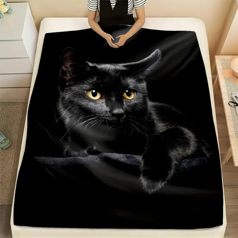 Cute Black Cat Print Flannel Blanket