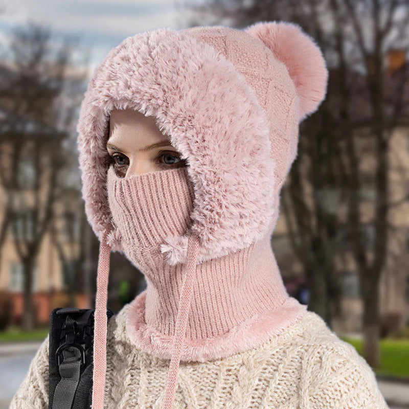 （🎁Božična ponudba🎄）🔥Kupite 1, dobite 1 gratis:elegantna, debela pletena zimska kapa s toplim pokrivalom za obraz in šalom