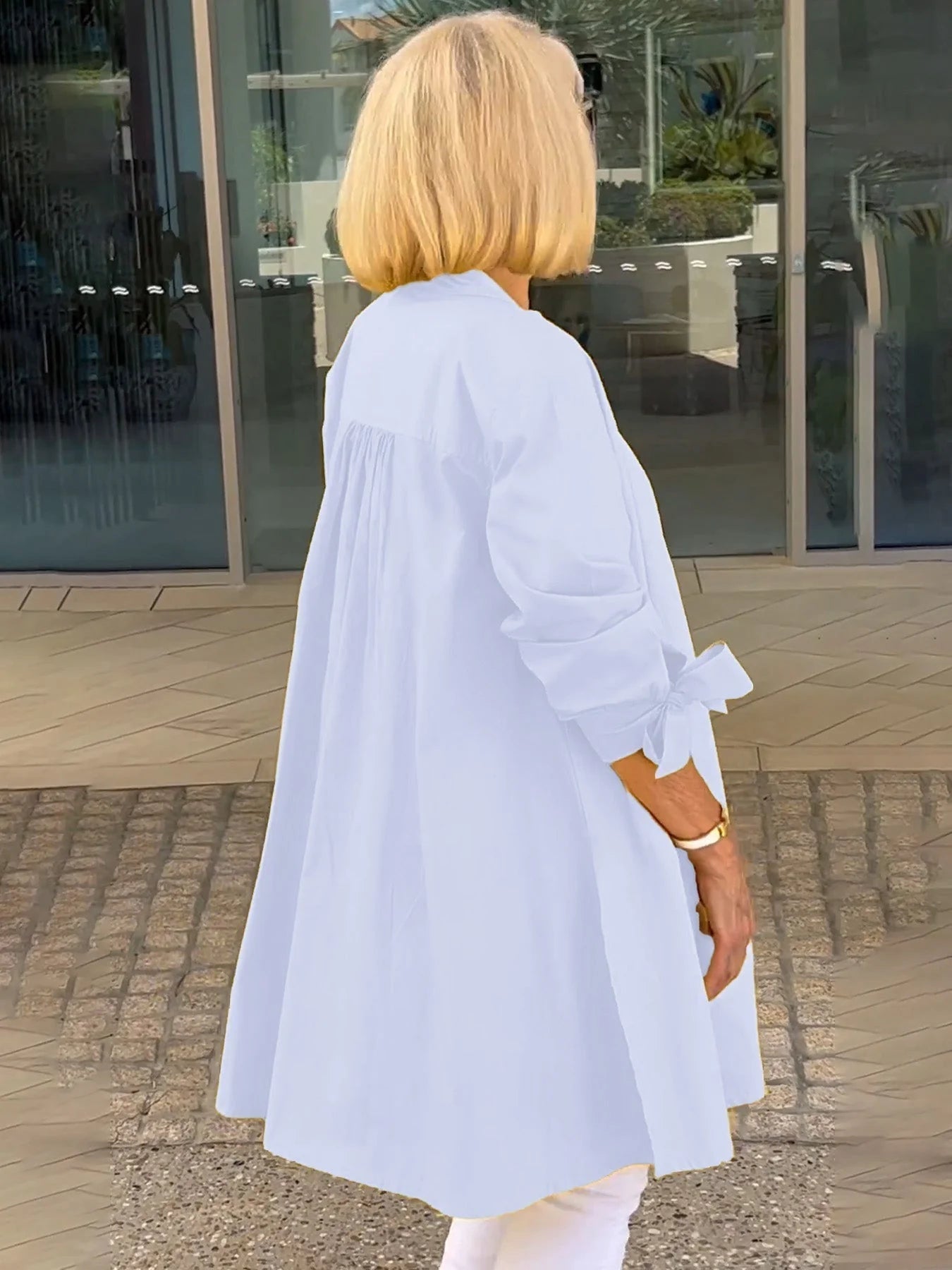 【🔥Elegantna in stilska】✨Enobarvna dolga bombažna srajca
