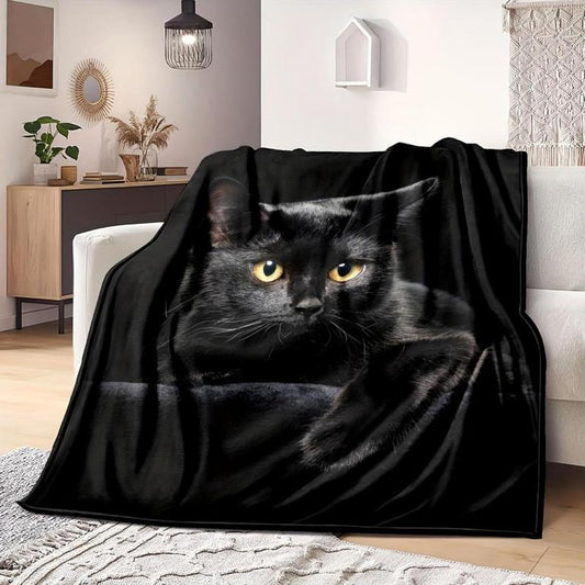 Cute Black Cat Print Flannel Blanket