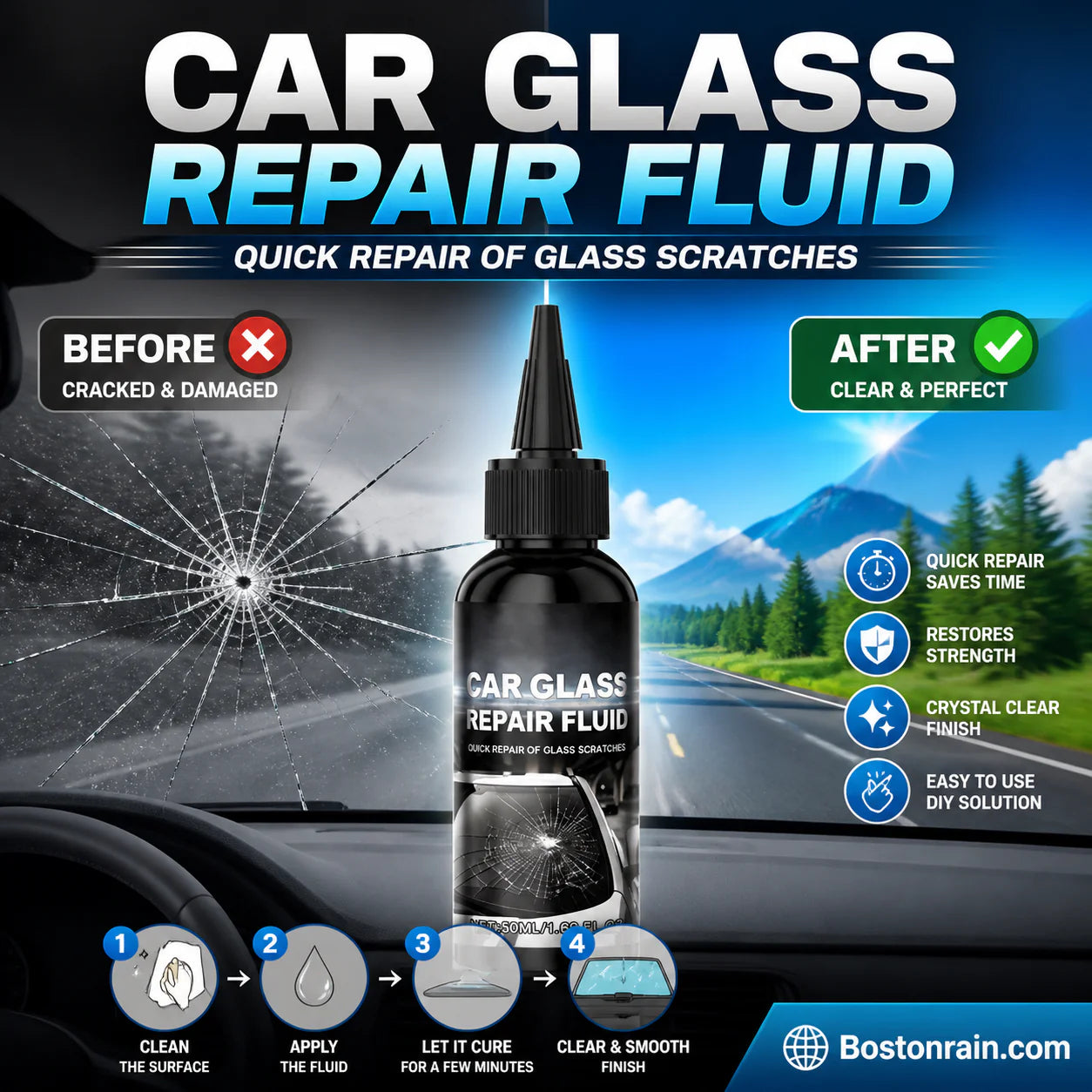 Gyors hatású szélvédő repedés- és csorbulásjavító készlet