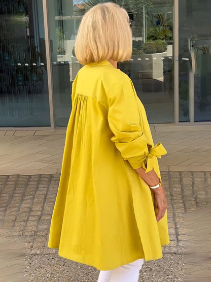 【🔥Elegantna in stilska】✨Enobarvna dolga bombažna srajca