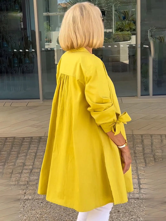 【🔥Elegantna in stilska】✨Enobarvna dolga bombažna srajca