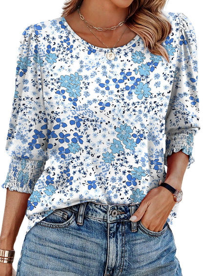【🔥Sproščeno elegantno✨】Ženska bluza s 3/4 dolgimi rokavi in nabranimi manšetami