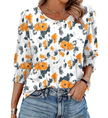 【🔥Sproščeno elegantno✨】Ženska bluza s 3/4 dolgimi rokavi in nabranimi manšetami