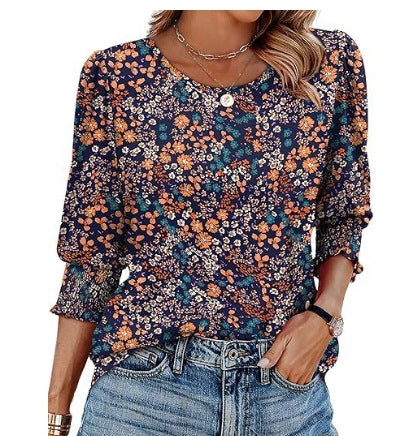【🔥Sproščeno elegantno✨】Ženska bluza s 3/4 dolgimi rokavi in nabranimi manšetami