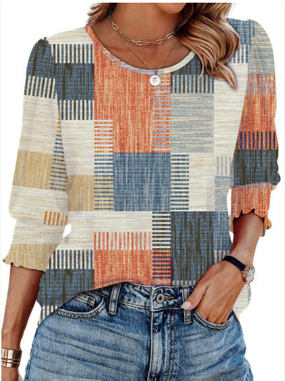 【🔥Sproščeno elegantno✨】Ženska bluza s 3/4 dolgimi rokavi in nabranimi manšetami