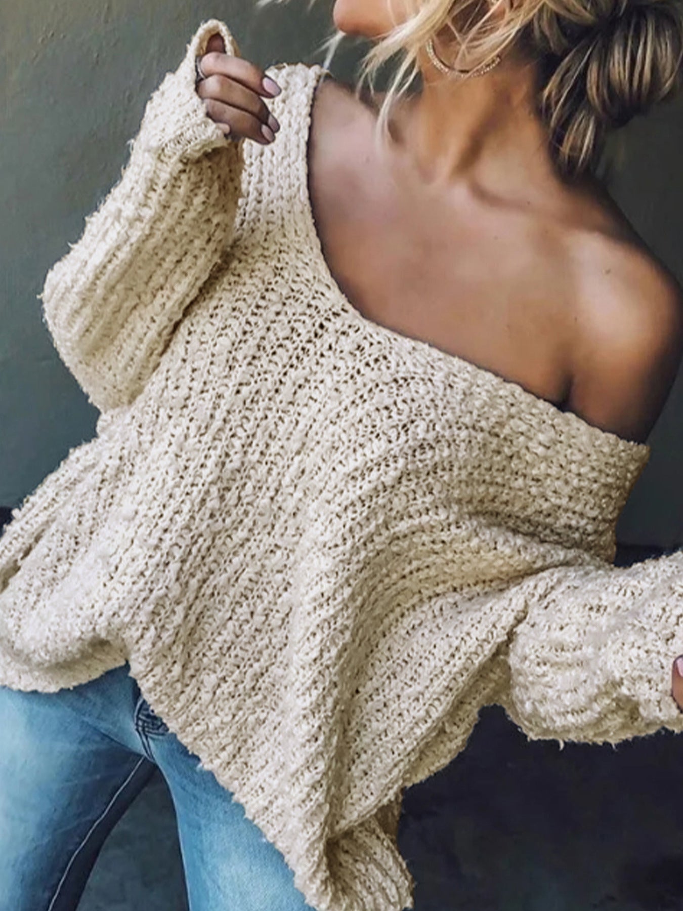Women's Off-the-Shoulder Sweater Loose Lightweight Pullover Top