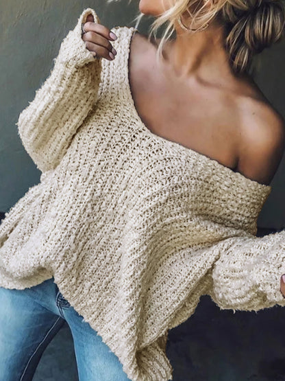 Women's Off-the-Shoulder Sweater Loose Lightweight Pullover Top