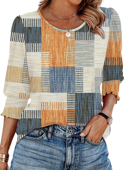 【🔥Sproščeno elegantno✨】Ženska bluza s 3/4 dolgimi rokavi in nabranimi manšetami