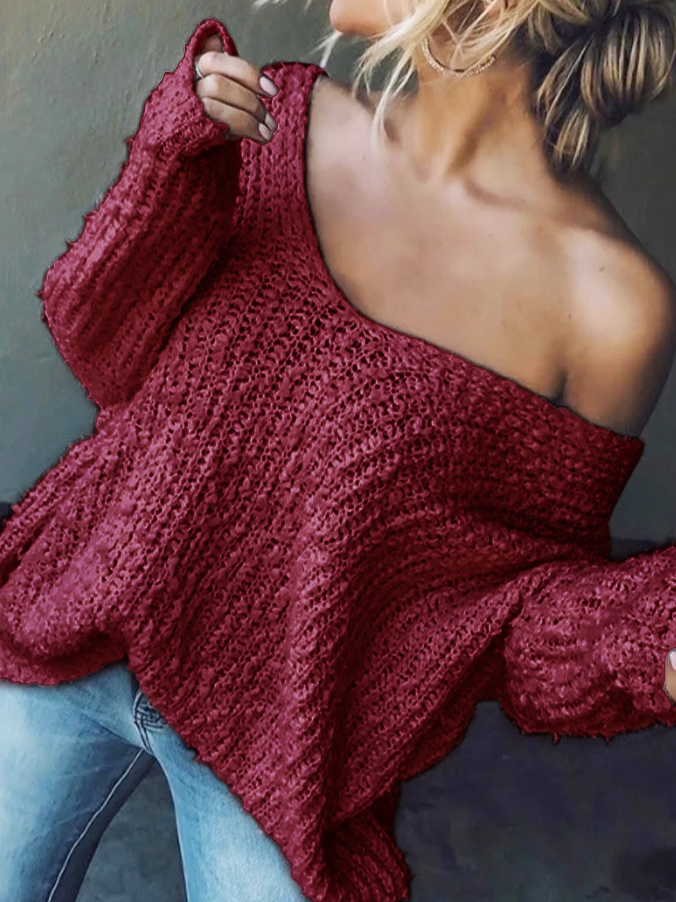 Women's Off-the-Shoulder Sweater Loose Lightweight Pullover Top