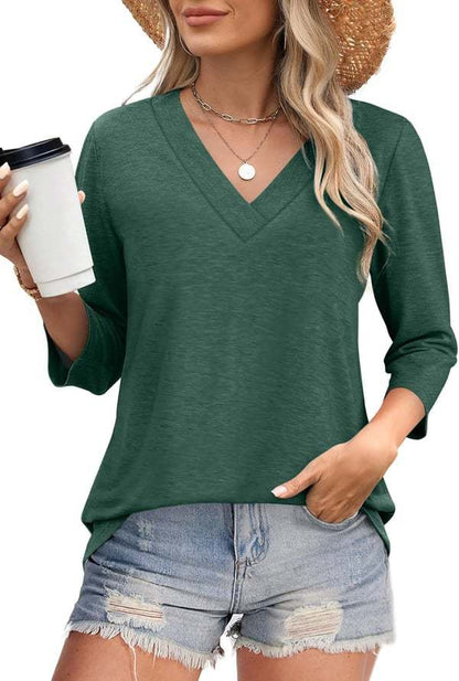 NEW  Women's V Neck 3/4 Long Sleeve Loose Fit Tops