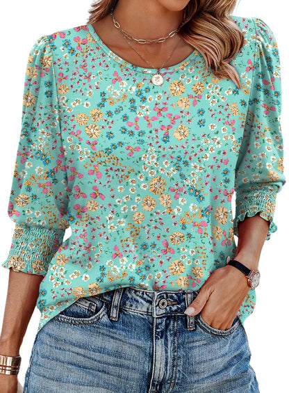 【🔥Sproščeno elegantno✨】Ženska bluza s 3/4 dolgimi rokavi in nabranimi manšetami