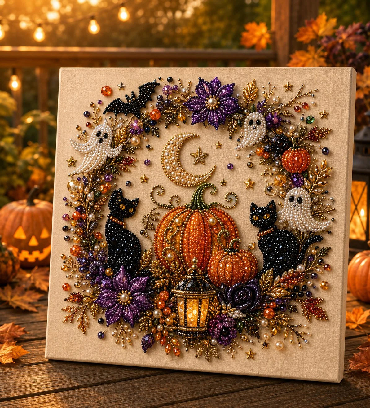 🎃 Halloween-i gyöngyös kézműves készlet – Nincs szükség rajztudásra, csak a gyöngyöket kell a mintához illeszteni és felragasztani.