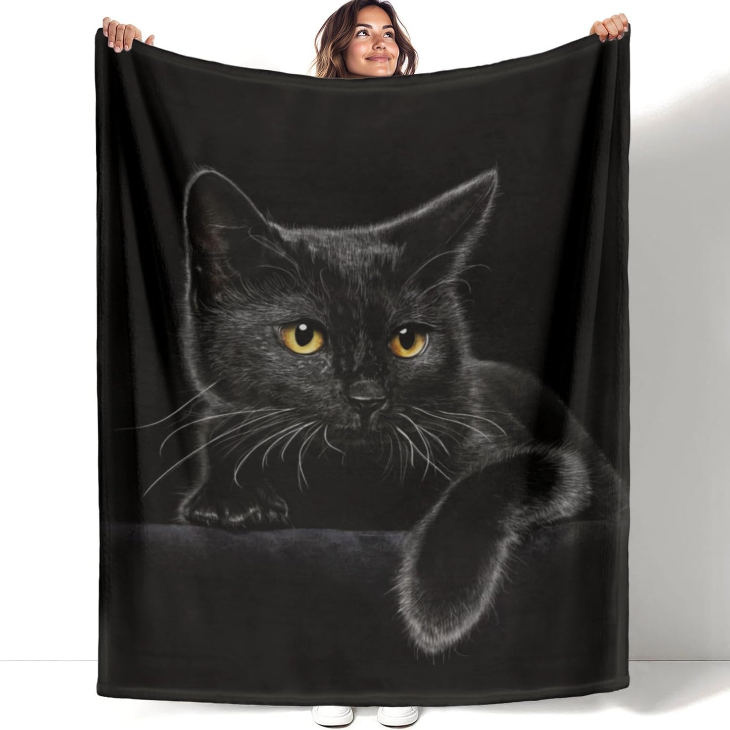 Cute Black Cat Print Flannel Blanket