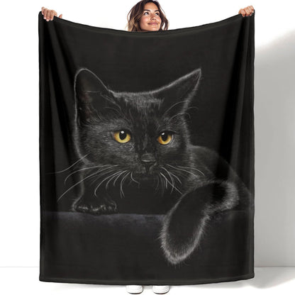 Cute Black Cat Print Flannel Blanket