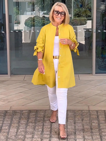 【🔥Elegantna in stilska】✨Enobarvna dolga bombažna srajca