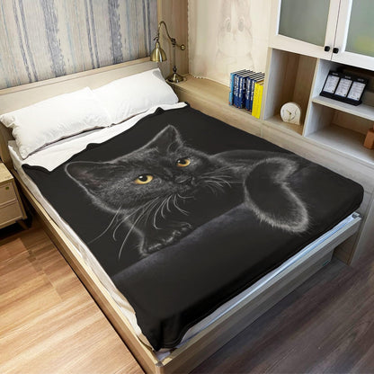 Cute Black Cat Print Flannel Blanket