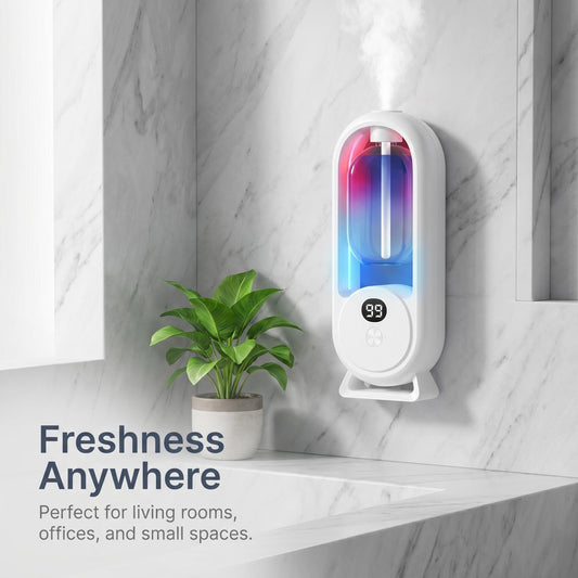 ✨ AromaGlow 360 intelligens illatdiffúzor – 50 négyzetméteres hatótávolság, akár 2 hónapos akkumulátor-üzemidő, 5 időzítési mód💨