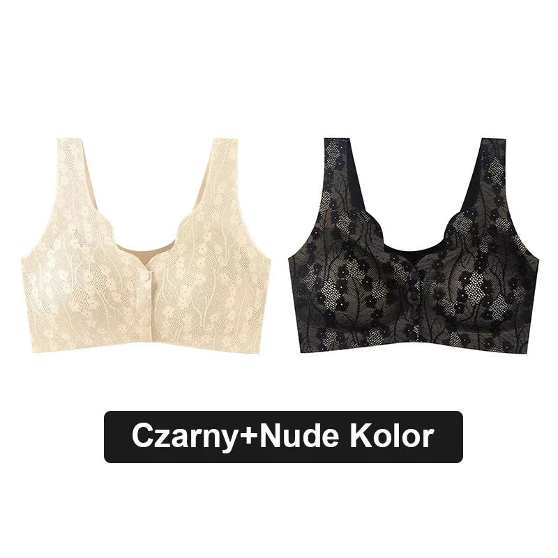 Wygodny koronkowy biustonosz na guziki Plus Size