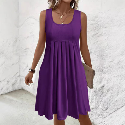 🔥50% Kedvezmény🏷️🌸 Könnyed nyári ruha, ✨ elöl ráncolt, ujjatlan A-vonalú szabás – 8 színben, S-5XL