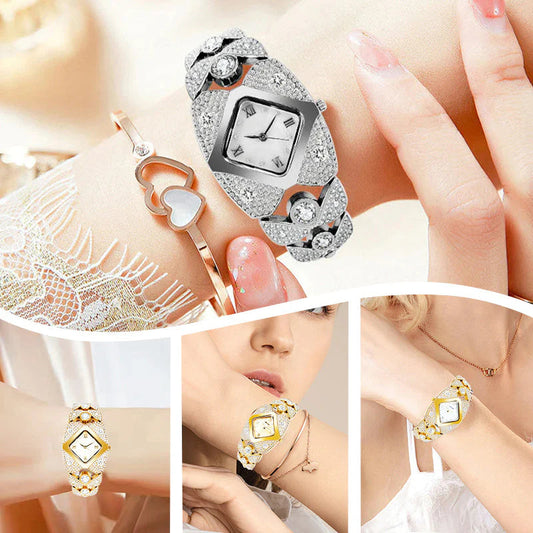 【🔥Elegantna in natančna】⌚ Izvrstna ženska kremenčeva ura z intarzijo iz bleščečega cirkona 💎