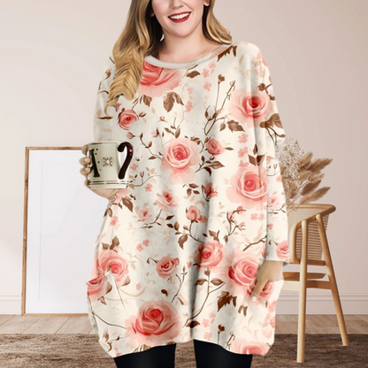 【🍂Jesenski outfit🔥】Lahka obleka z ovratnikom - s čudovitim potiskom roza vrtnic